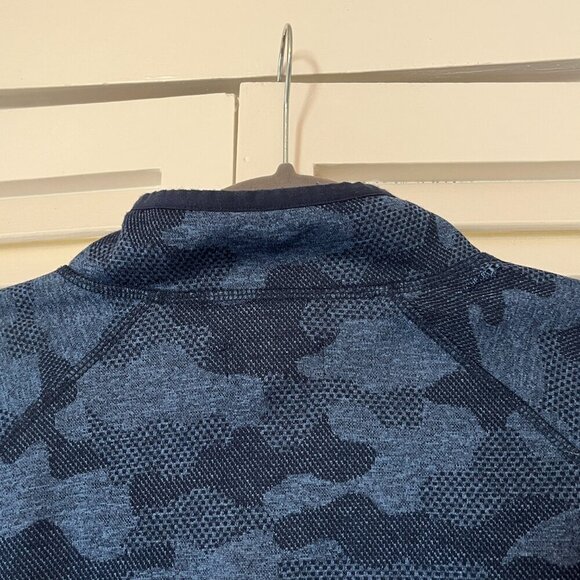 Hickey Freeman Men's Camo Jacquard Quarter Zip medium blue jacket *flaw* - Picture 7 of 11